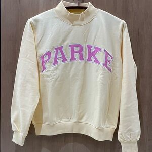 Parke Yellow Mock Neck Sweatshirt with Pink Logo